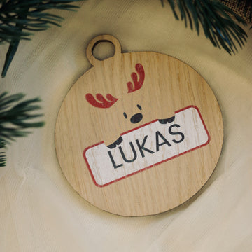 Julekugle - Rensdyr med navn - Ø8 cm