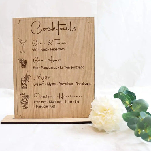 Cocktail skilt med valgfri drinks - 30×21,5 cm