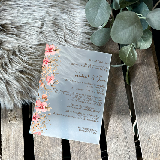 Invitation - Blomster - 19,5x14,5 cm.