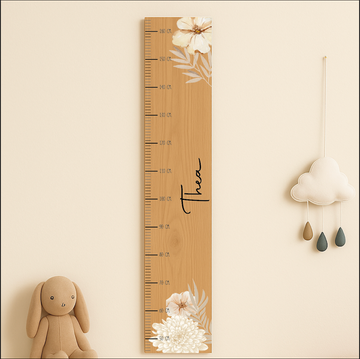 Højdemåler med navn - Blomster - 120×20 cm