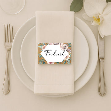 Bordkort - Blomsterkrans sekskant- 8x5 cm.