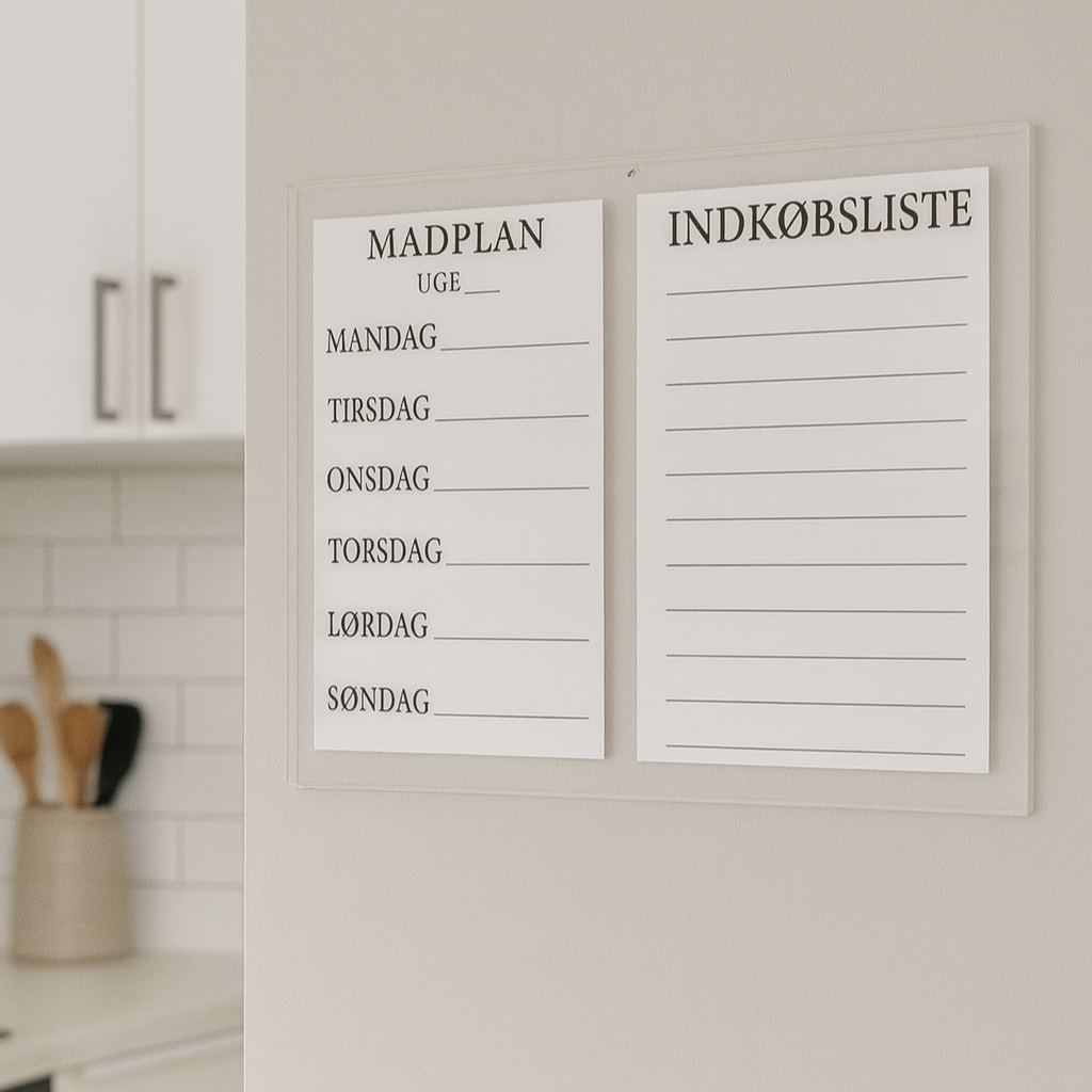 Madplan og indkøbsliste - 50×33 cm