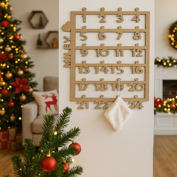 Julekalender - Egetræ - 70×60 cm