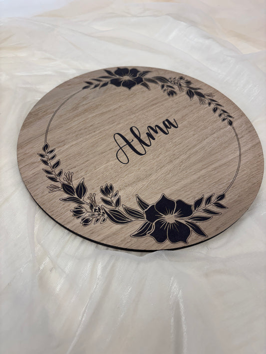 Børnelampe - Blomster med navn - Ø26 cm