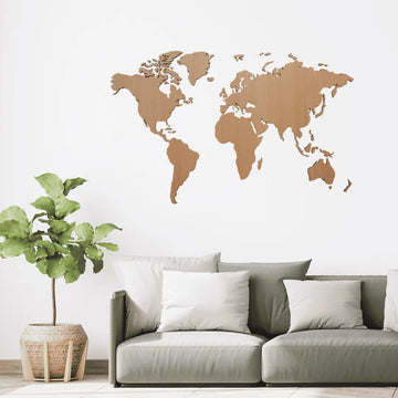 Verdenskort til væg - Egetræ - 110×70 cm