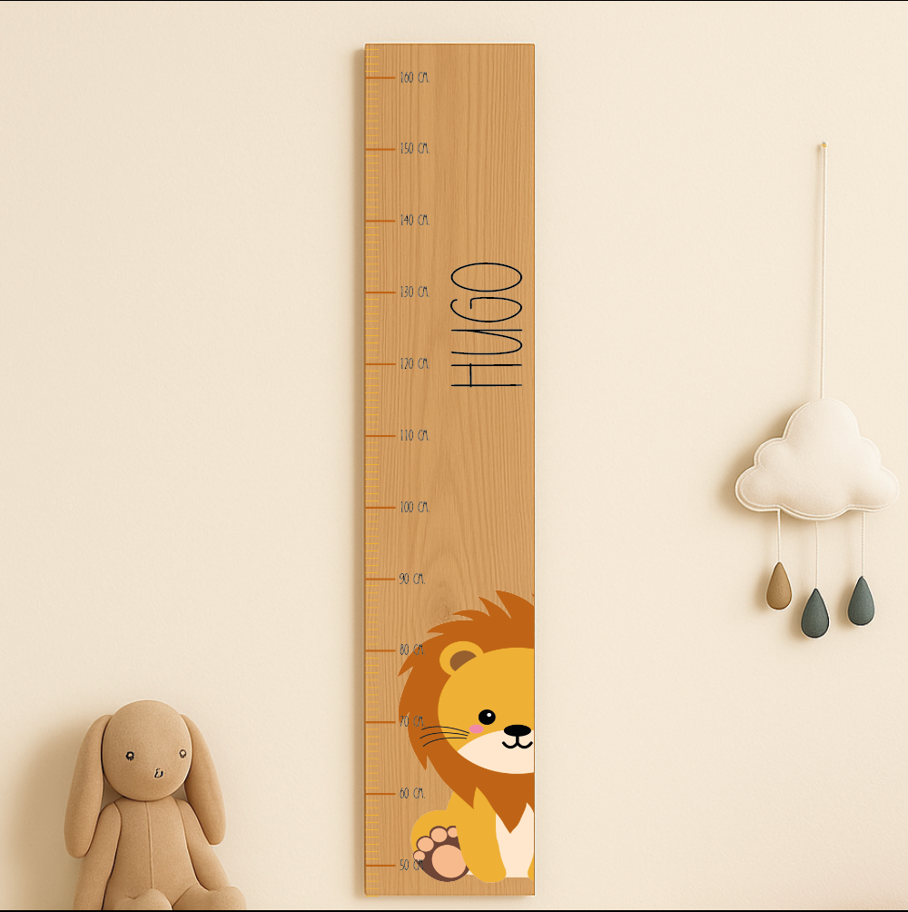 Højdemåler med navn - Løve - 120×20 cm