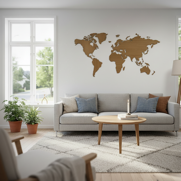 Verdenskort til væg - Egetræ - 110×70 cm
