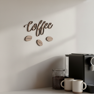 Kaffe skilt - Coffee med bønner - 28x15 cm