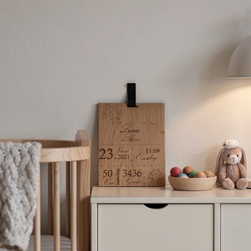 Fødselstavle med personlig tekst - 20×26 cm