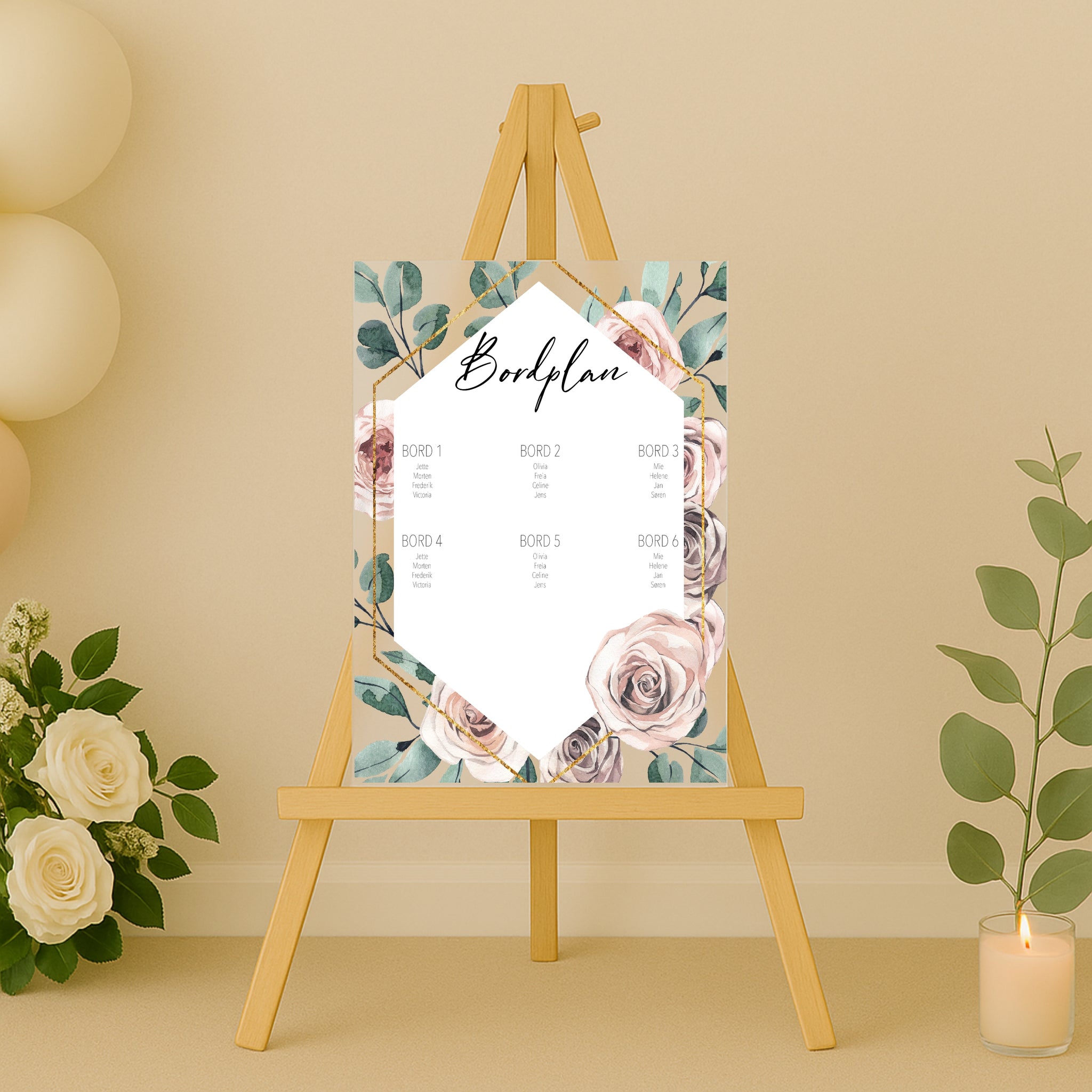 Bordplan - Blomsterkrans sekskant - 40x60 cm