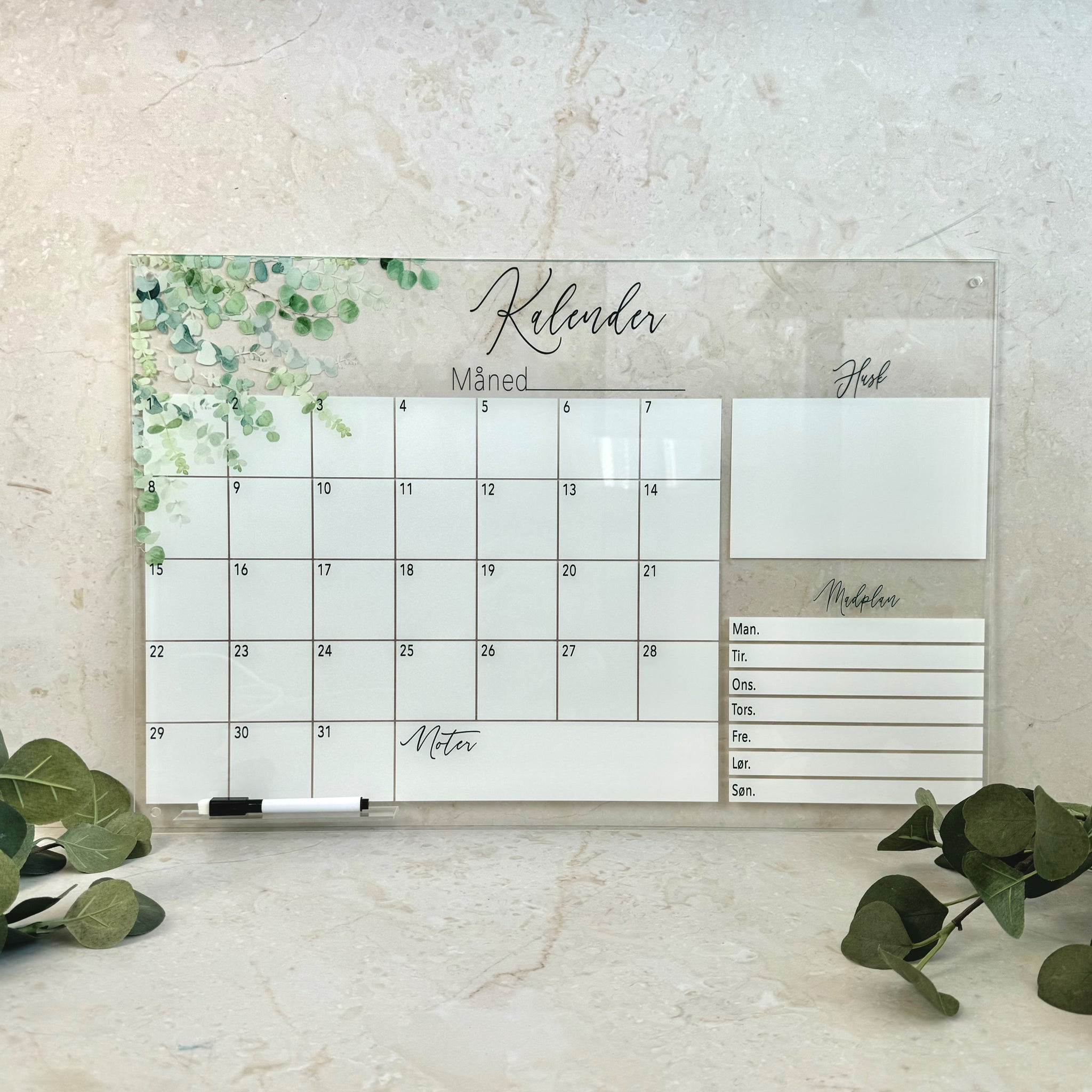 Kalender med madplan - Eucalyptus - 60×40 cm